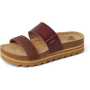 Women's Slide Sandal Brown Open Toe Slip-on Hi Platform Heel Double Strap